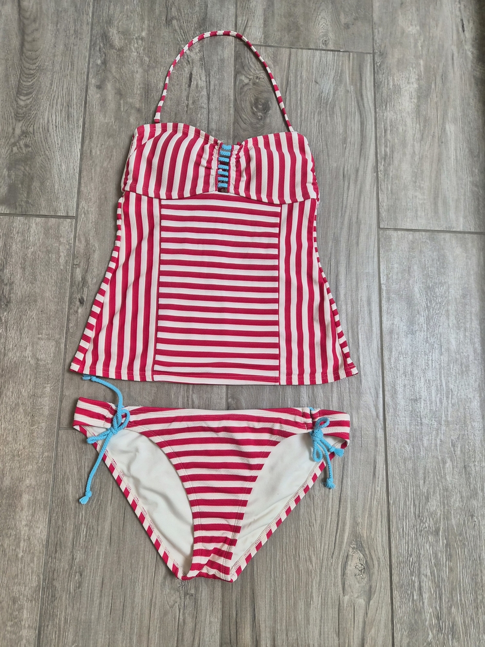 50's Inspired Striped Tankini with Blue Ties